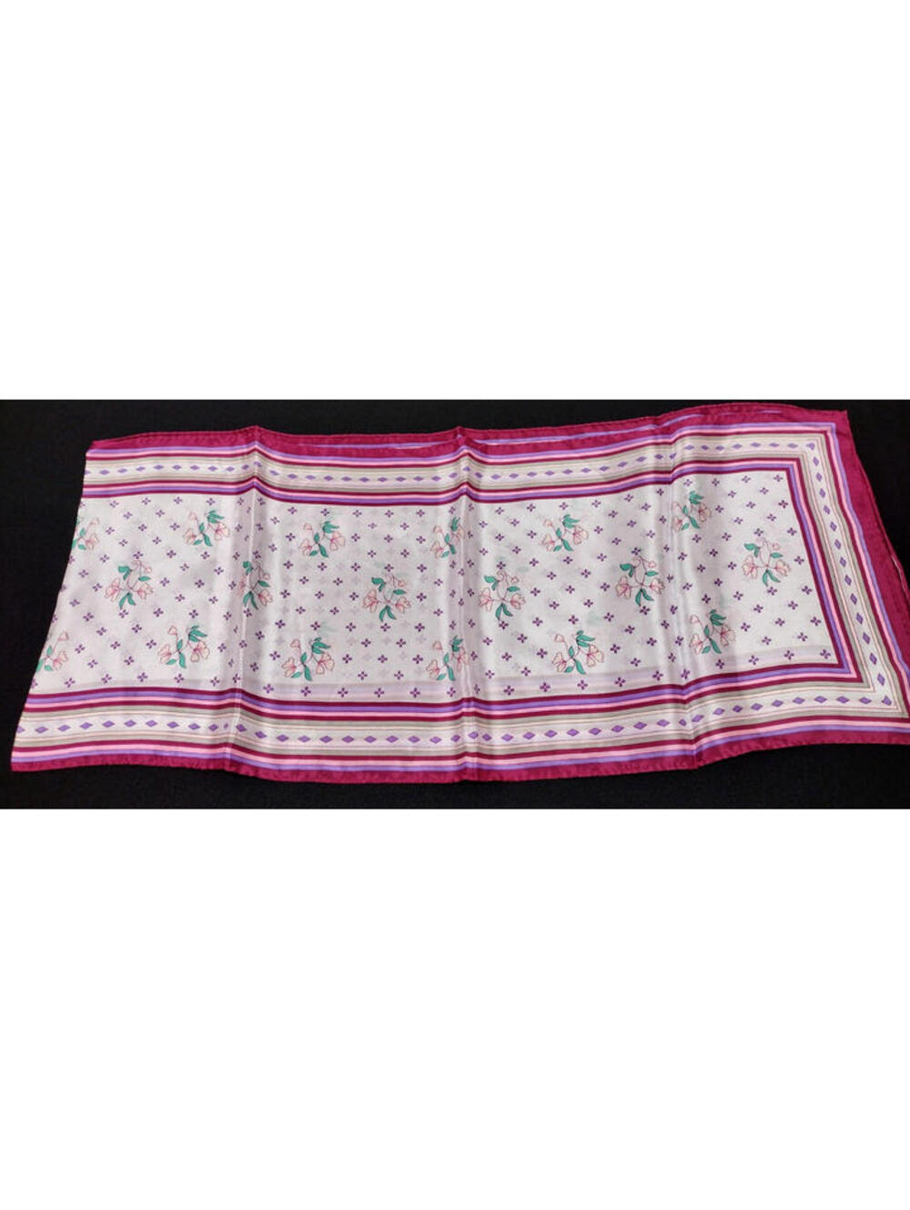 Vintage Lavender Pink Scarf Fine Pure Silk Floral Mint Diamond Stripes 80s 90s
